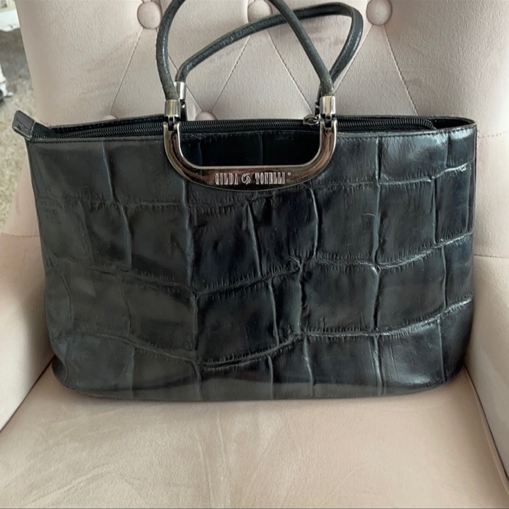 Italian Made Gilda Tonelli Croc Embossed Black Leather Purse